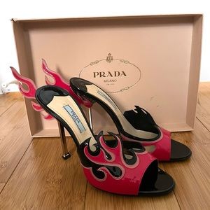 Prada Spring/Summer 2012 Pink Black Flame Flames Mules Heels